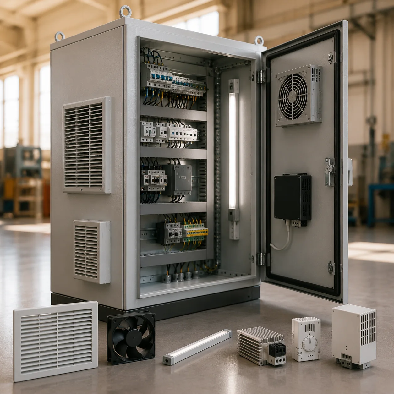 Electrical enclosure thermal management component system